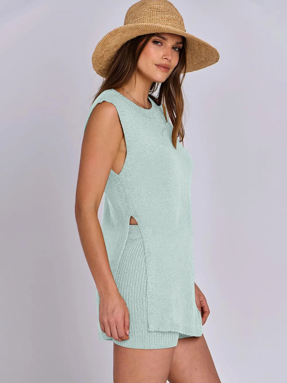 The New Spring and Summer Casual Knitted Sleeveless Short Set eprolo