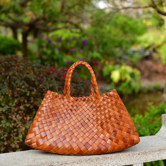 New Genune Leather Weave Hand Bags Tote Top Quality Women Basket Shopping Bags Handle Beach Hobos Handbag - House of Cardwell