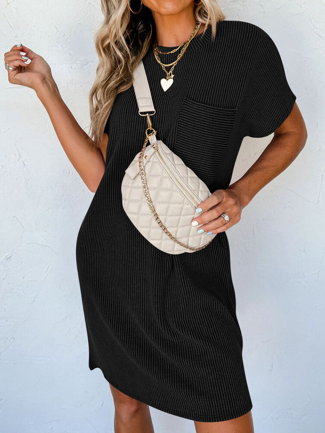 Round Neck Short Sleeve Mini Dress - House of Cardwell