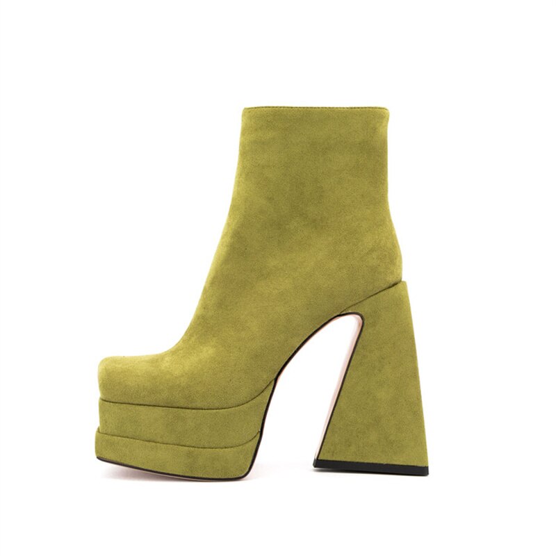 Platform Boots For Women Fashion Crude Heel Ankle Chunky Square Toe Zip Outdoor Female Boots Brand New Popular Style Women Shoes - House of Cardwell