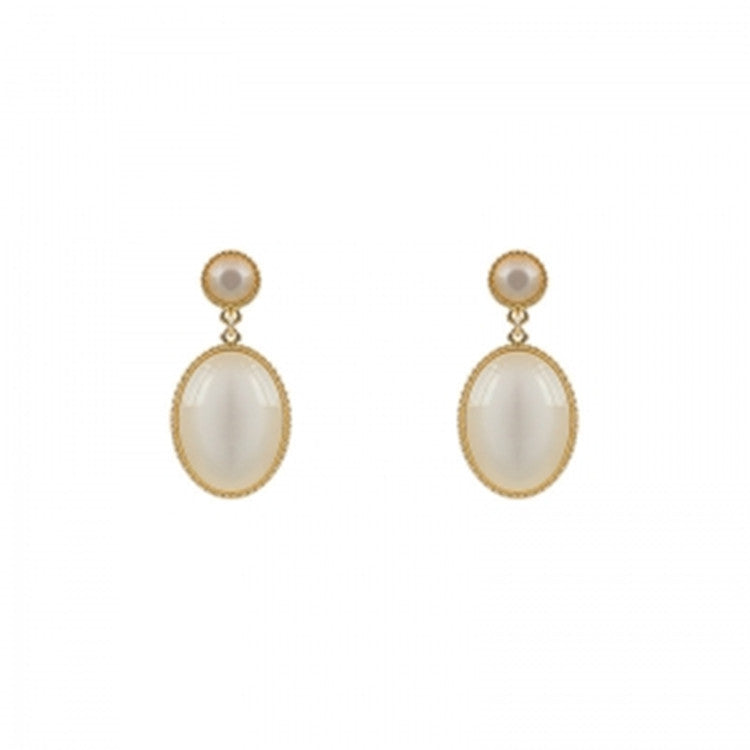 S925 Silver Needle White Moonlight Cat's Eye Retro High Grade Small Fresh Super Fairy Simplicity Earrings - House of Cardwell