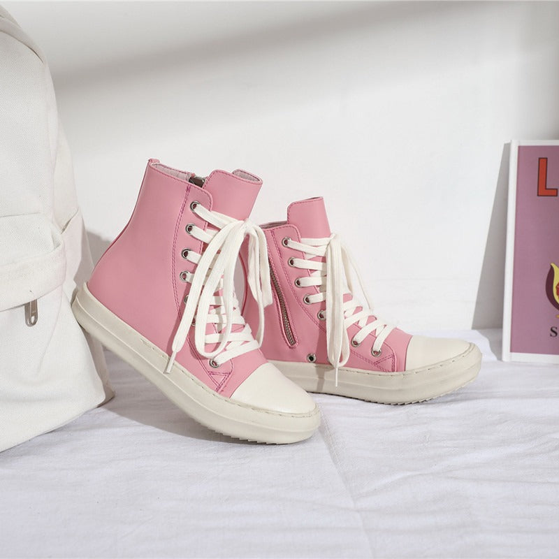 INS Pink High top Shoes New Thick Bottom Side Zipper Student Versatile Fashion Casual Shoes Fashion - House of Cardwell