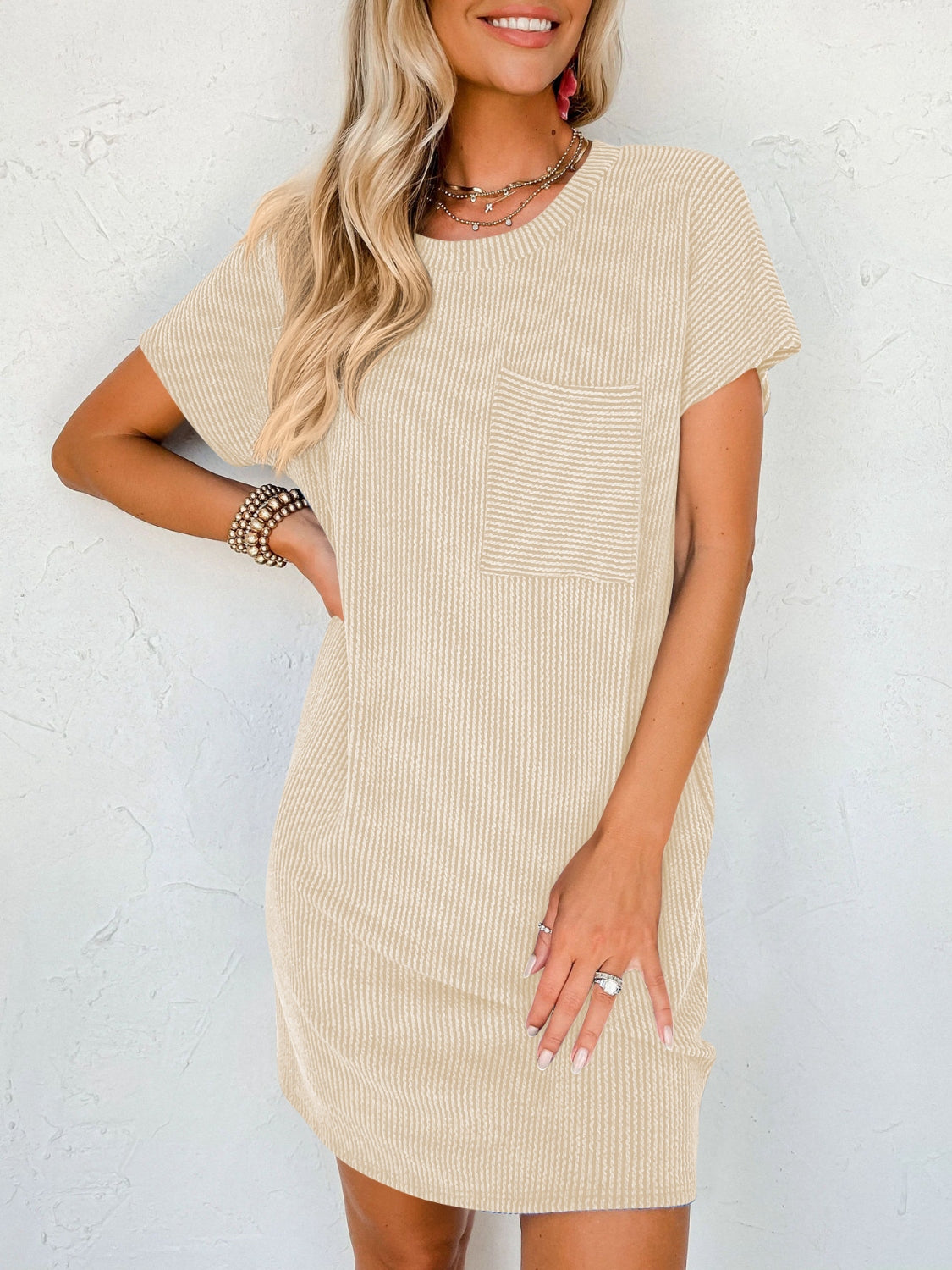 Round Neck Short Sleeve Mini Dress - House of Cardwell
