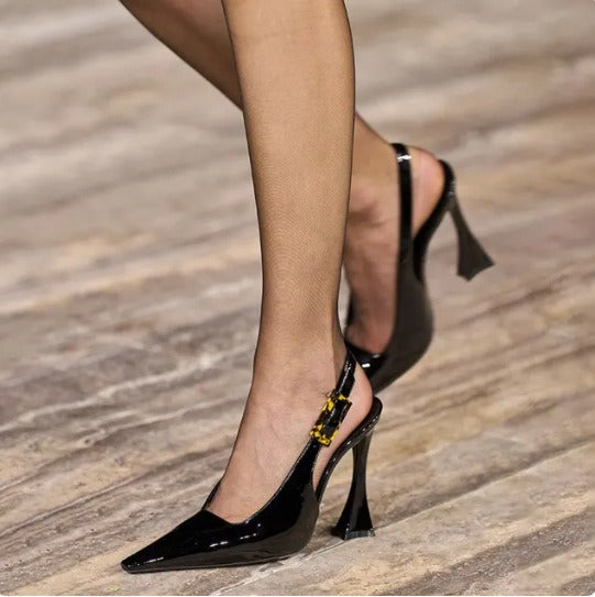 New High Heel Lacquer Leather Mid Mouth Back Empty Single Shoes Pointed Large Size Shoes for Women - House of Cardwell