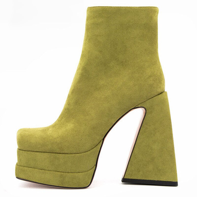 Platform Boots For Women Fashion Crude Heel Ankle Chunky Square Toe Zip Outdoor Female Boots Brand New Popular Style Women Shoes - House of Cardwell
