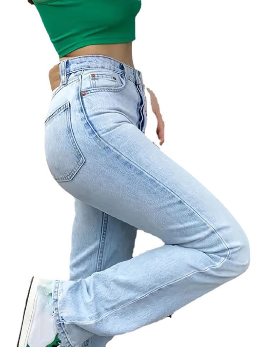 European and American women's jeans, high waisted slim fit straight leg denim pants, popular trend - House of Cardwell