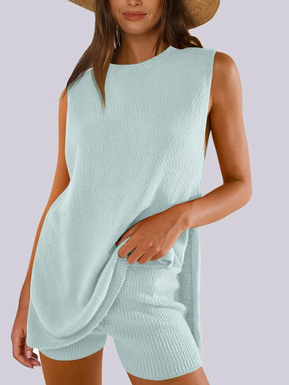 The New Spring and Summer Casual Knitted Sleeveless Short Set eprolo