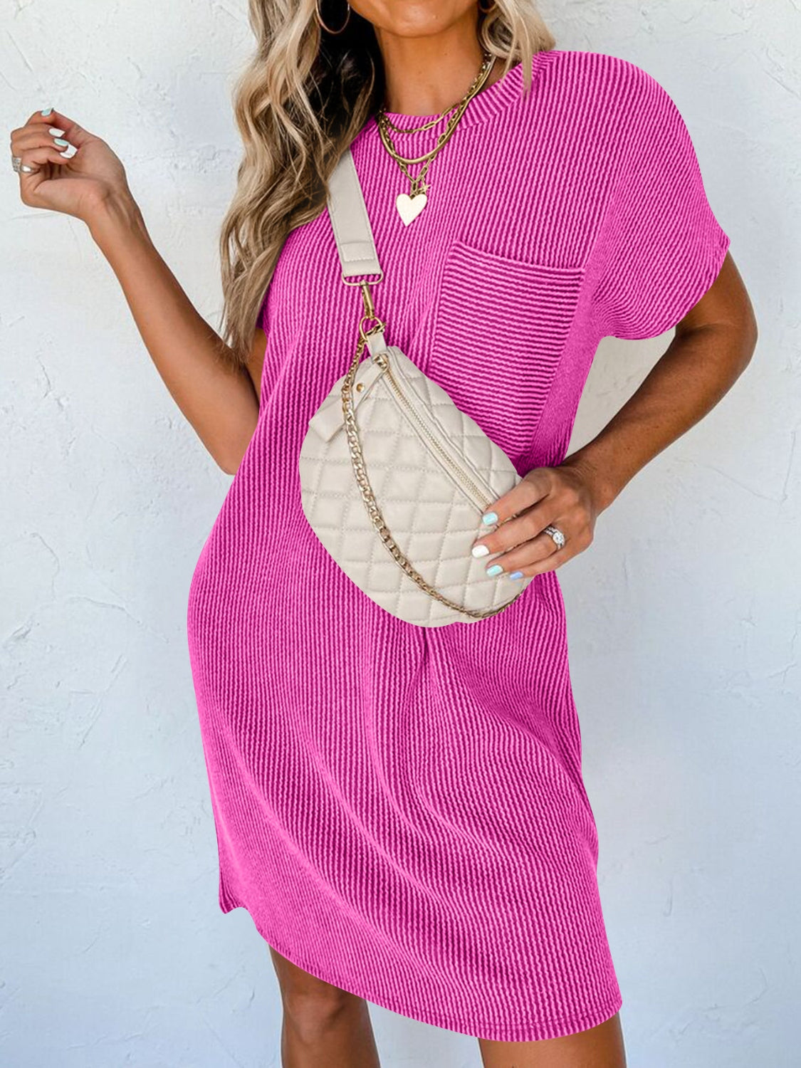 Round Neck Short Sleeve Mini Dress - House of Cardwell