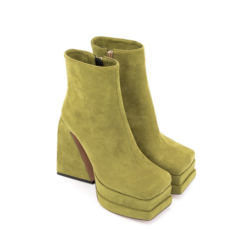 Platform Boots For Women Fashion Crude Heel Ankle Chunky Square Toe Zip Outdoor Female Boots Brand New Popular Style Women Shoes - House of Cardwell