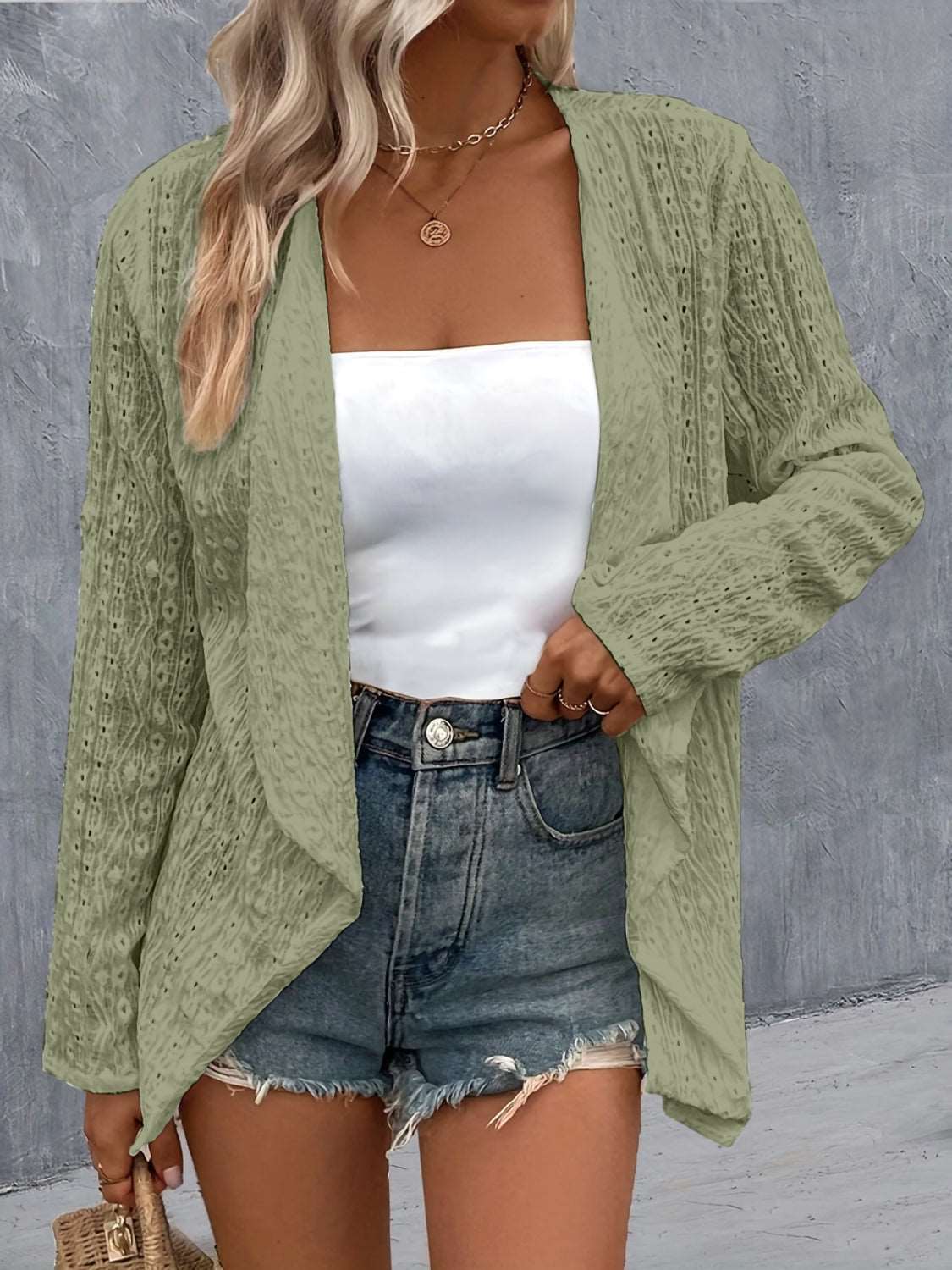 Eyelet Roll-Tab Sleeve Cardigan - House of Cardwell