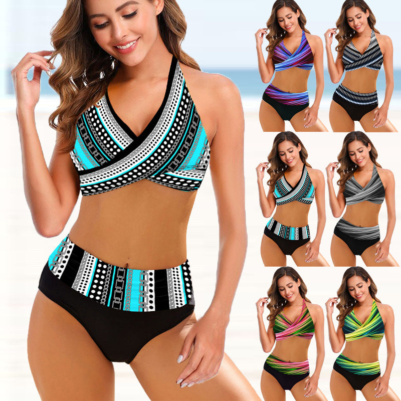 H.O.C. Hollow-Striped Split Bikini Swimsuit eprolo