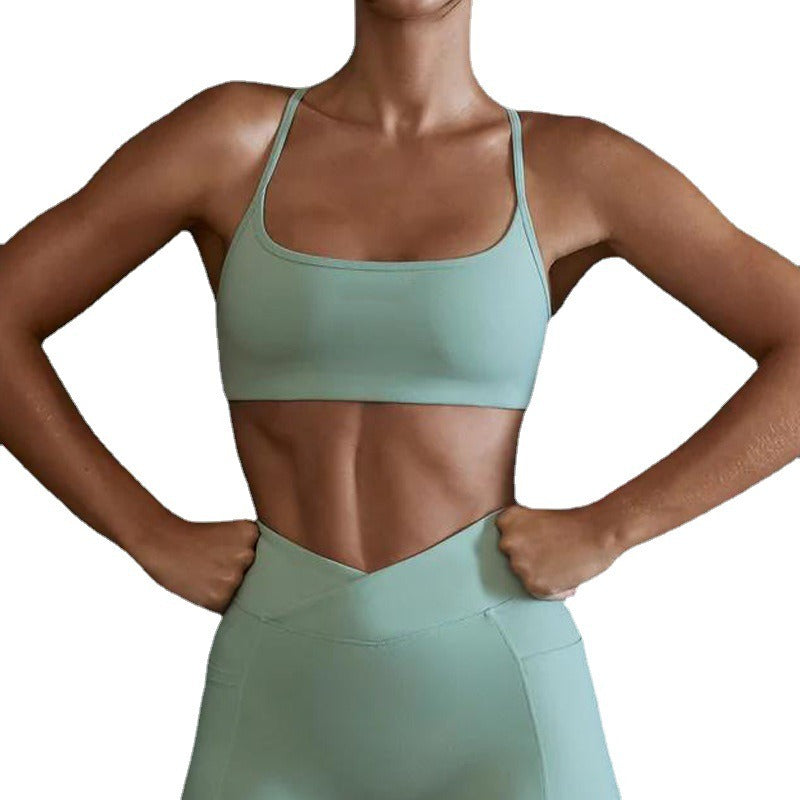 Lulu Nude Yoga Shockproof Gathering Back Fitness Sports Bra eprolo