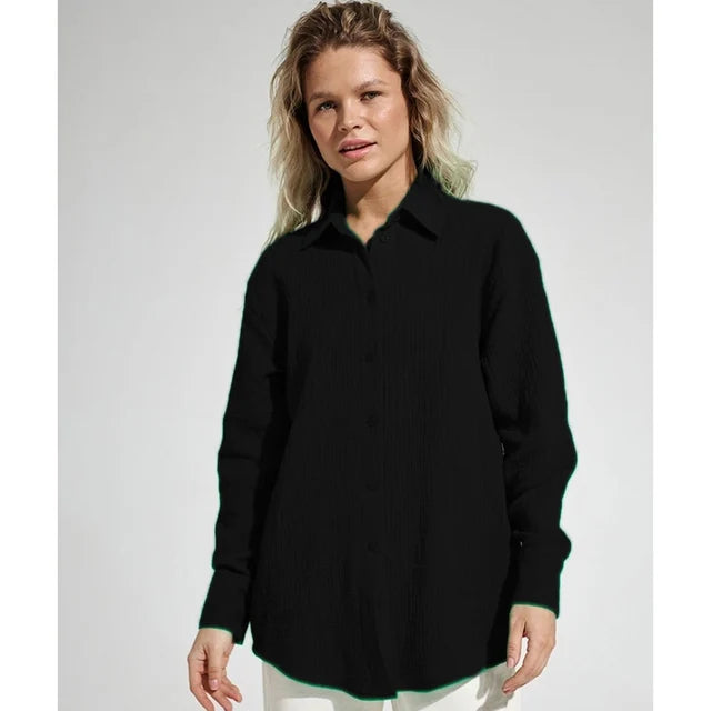 Long sleeved pure cotton crepe shirt loose fitting shirt shawl - House of Cardwell