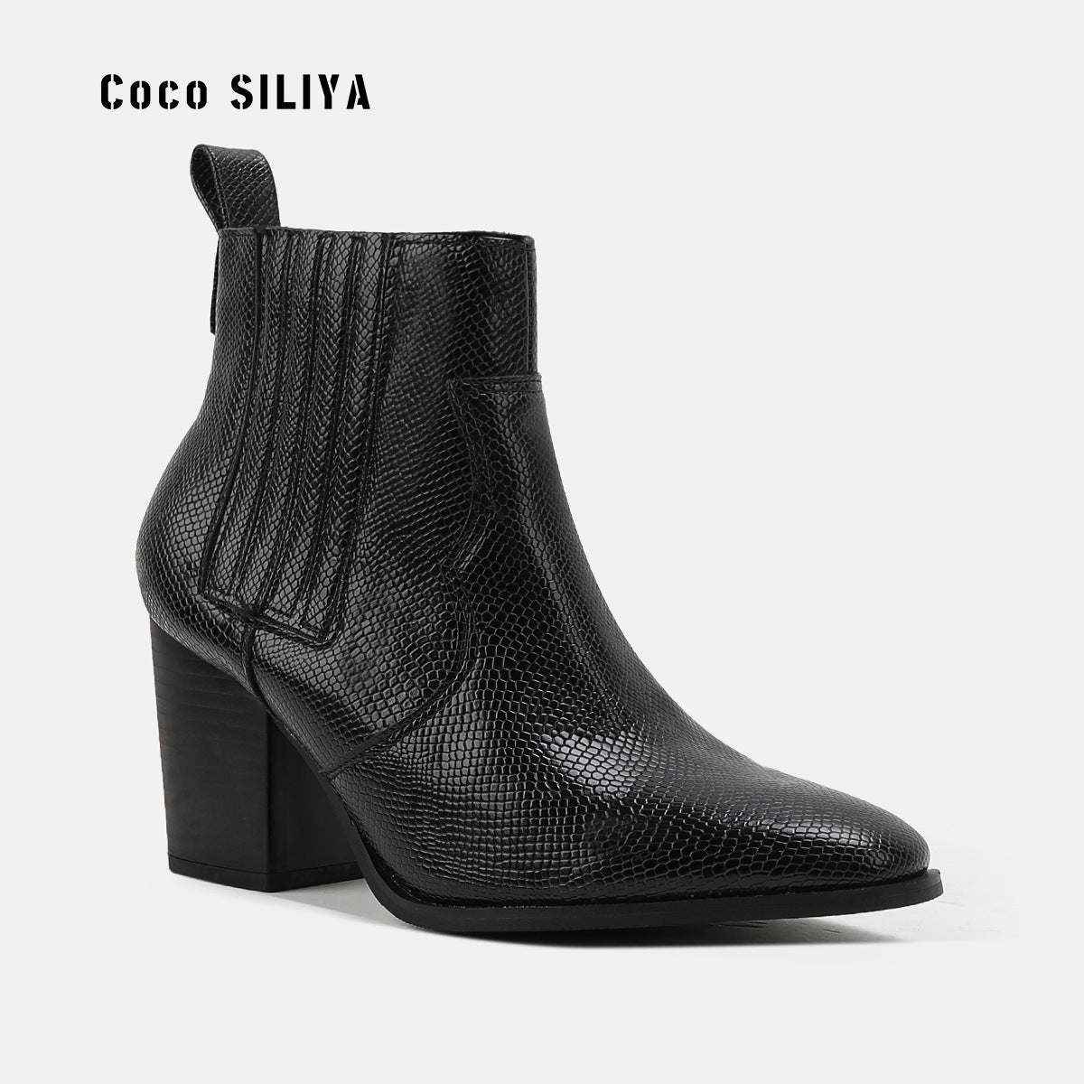 Large Size Short Boots British Style Martin Boots Thick With High Heel Pointed And Naked Boots Snakeskin Pattern - House of Cardwell