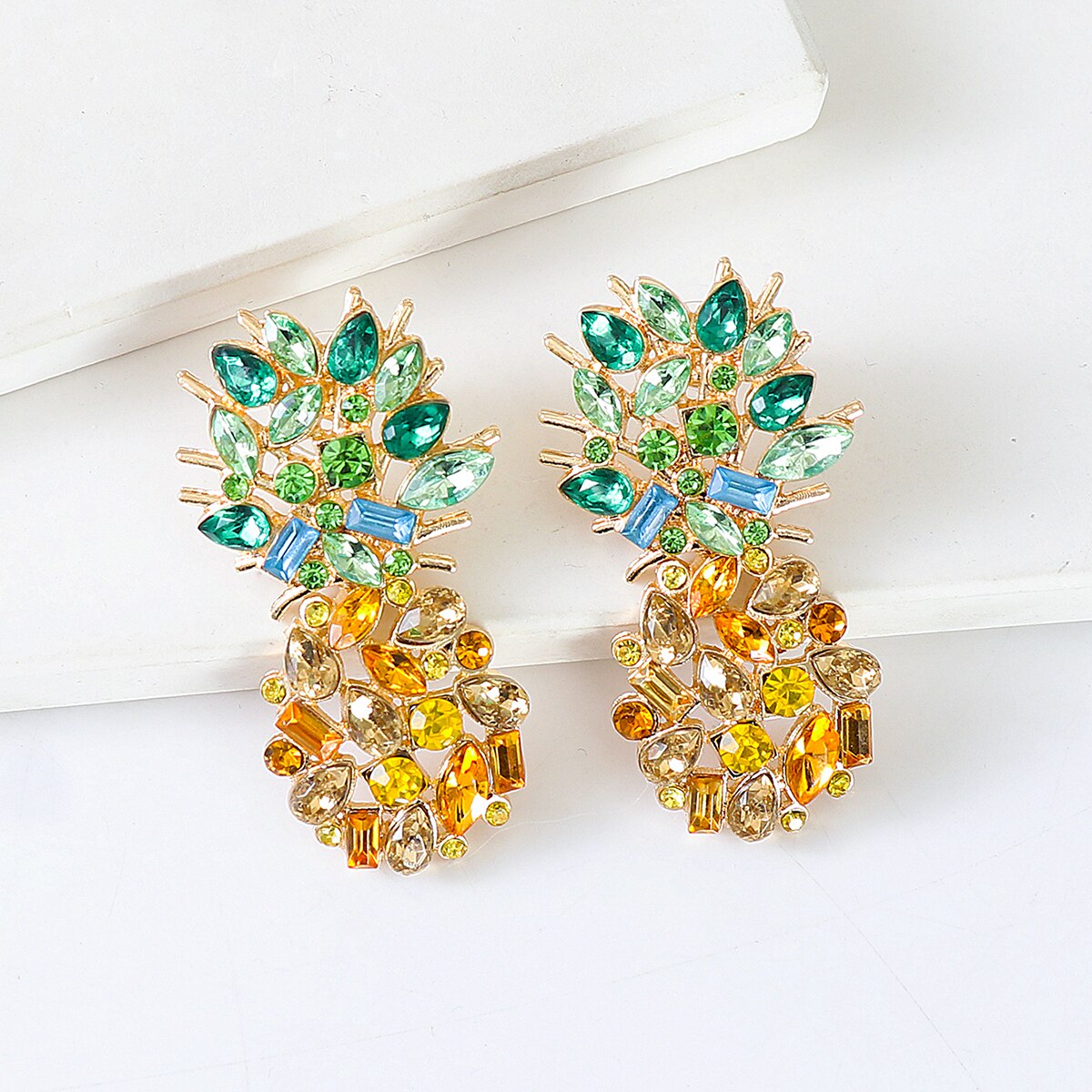 Fashionably Summer Yellow Gold Fruit Pineapple Crystal Pendant Earrings eprolo