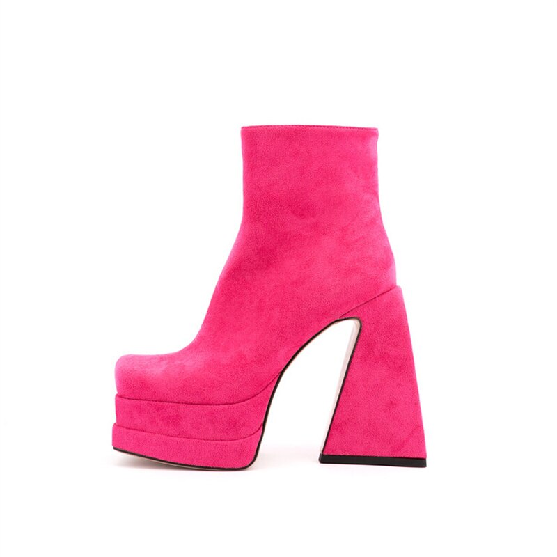 Platform Boots For Women Fashion Crude Heel Ankle Chunky Square Toe Zip Outdoor Female Boots Brand New Popular Style Women Shoes - House of Cardwell