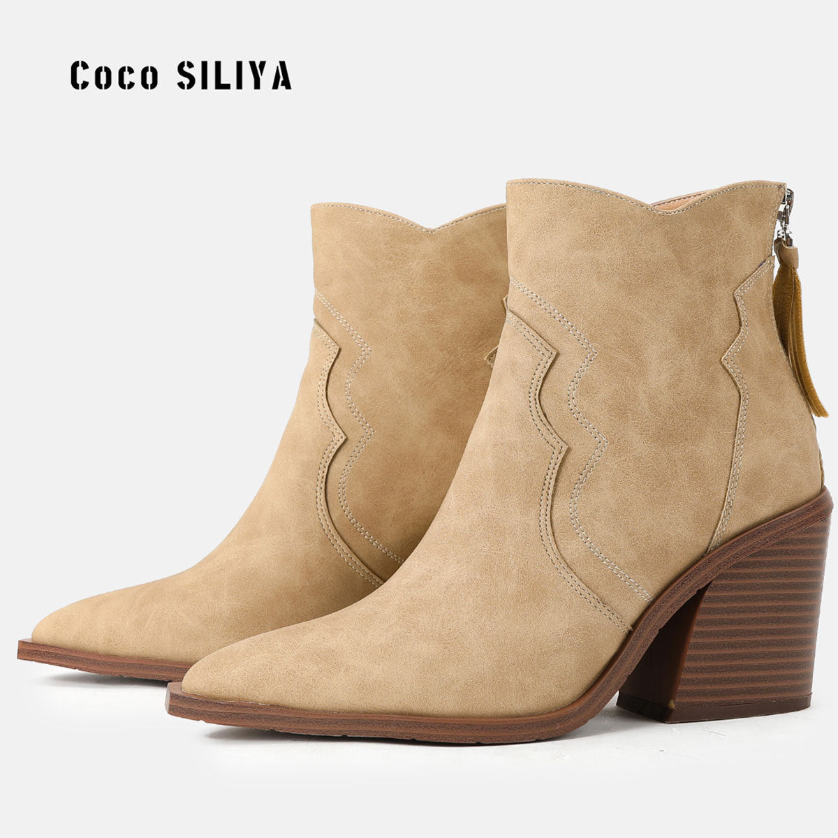 Short Boots Children Martin Boots British Thick With High Heel Pointed Large Size Zipper And Nude Boots - House of Cardwell