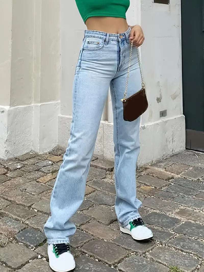 European and American women's jeans, high waisted slim fit straight leg denim pants, popular trend - House of Cardwell