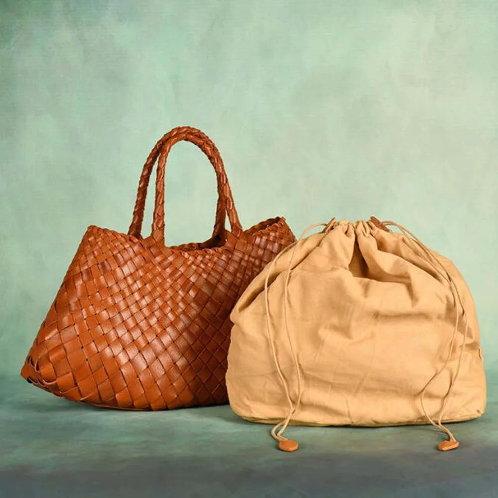 New Genune Leather Weave Hand Bags Tote Top Quality Women Basket Shopping Bags Handle Beach Hobos Handbag - House of Cardwell