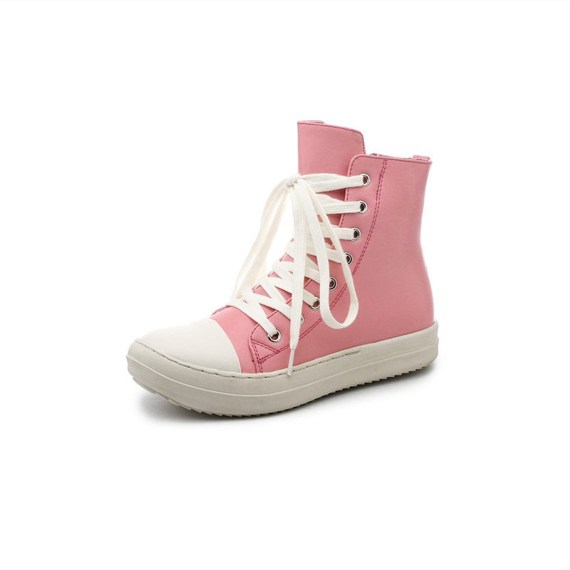 INS Pink High top Shoes New Thick Bottom Side Zipper Student Versatile Fashion Casual Shoes Fashion - House of Cardwell