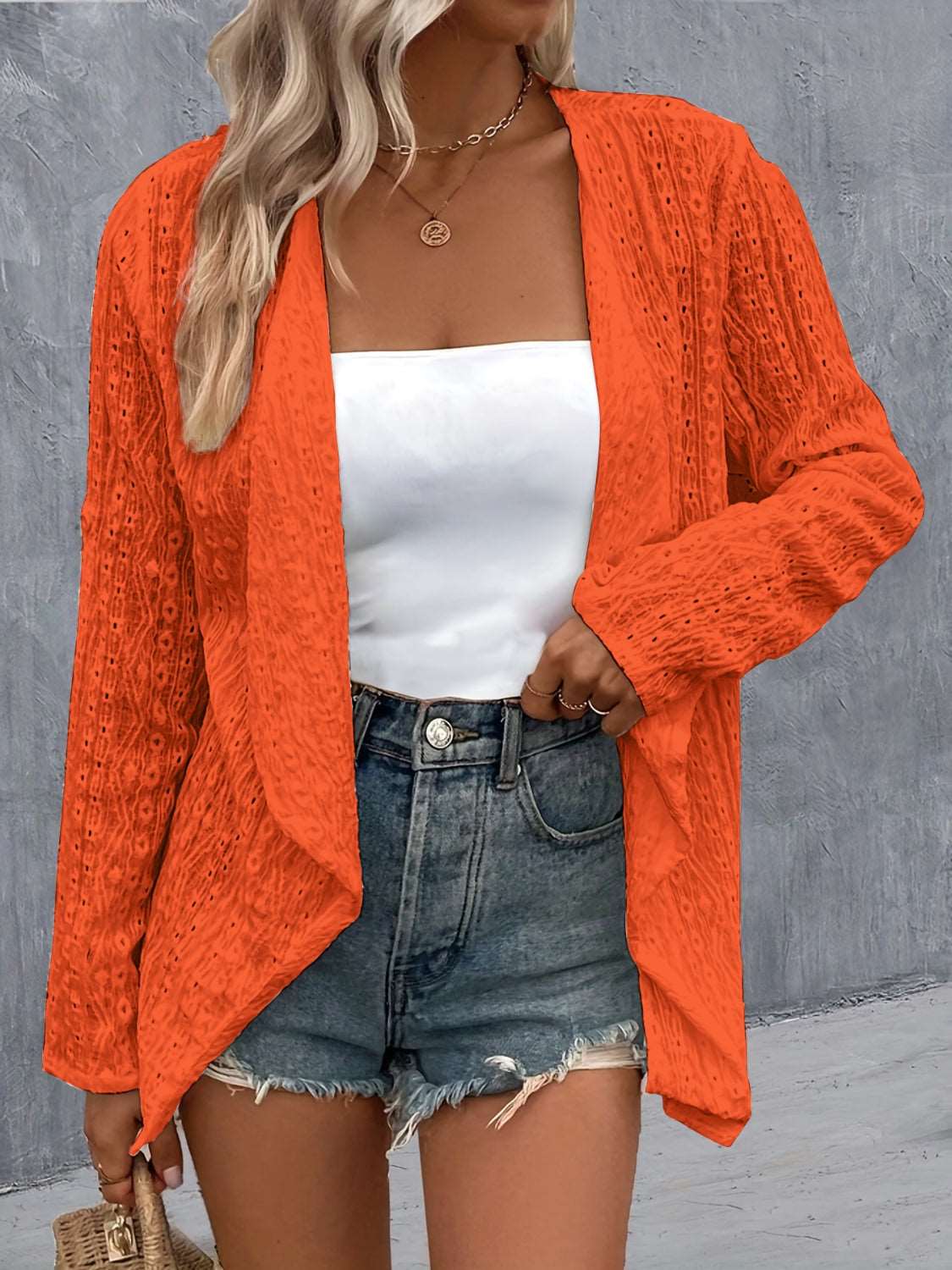 Eyelet Roll-Tab Sleeve Cardigan - House of Cardwell