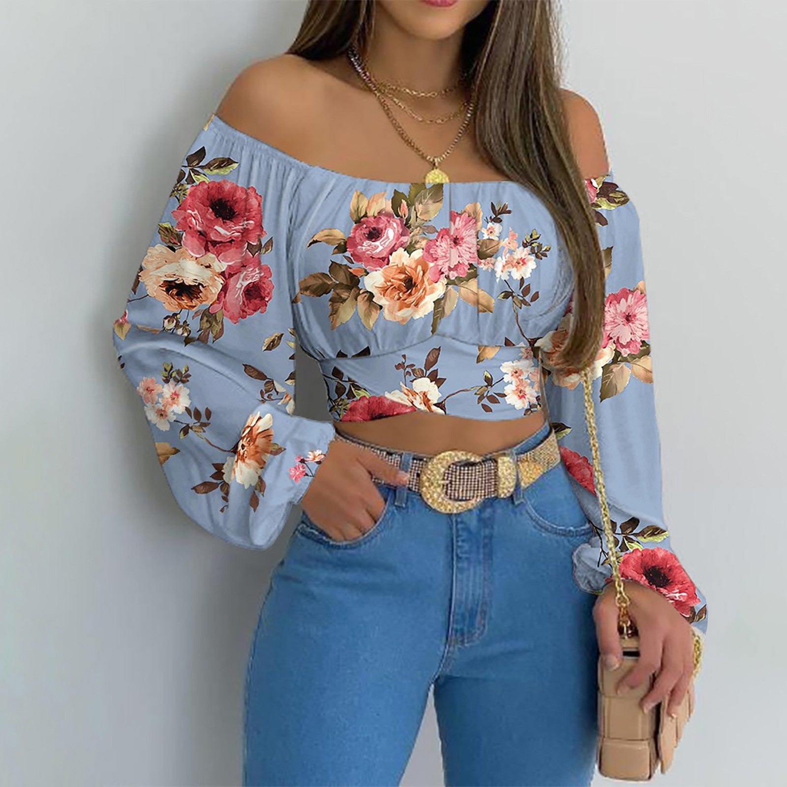 Hot Selling Women's Off Shoulder Cross Tie Long Sleeved Top eprolo