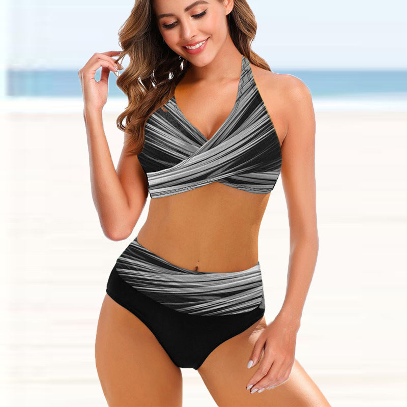 H.O.C. Hollow-Striped Split Bikini Swimsuit eprolo