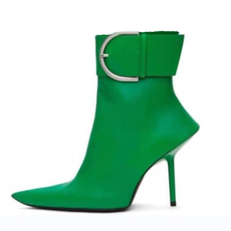 New Brand Sexy Women's Ankle Boots Thin High Heel Pointed Toe Fashion Zipper Short Boots Party Shoes Black Green Big Size - House of Cardwell