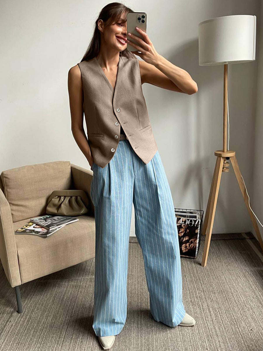 Just For Me Summer Casual Single-Breasted Two-Piece Vest & Pant Set for women, stylish and comfortable summer outfit