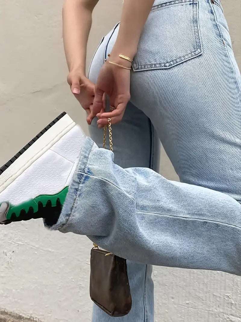 European and American women's jeans, high waisted slim fit straight leg denim pants, popular trend - House of Cardwell