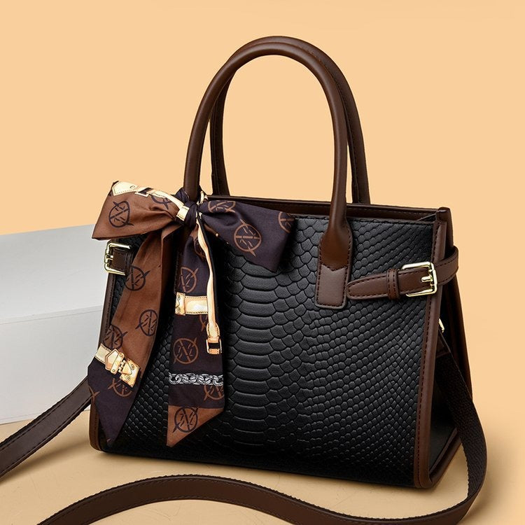 Commuting style women's bag genuine leather embossed snakeskin pattern contrasting color briefcase for women - House of Cardwell