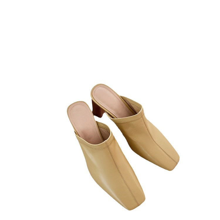 Baotou: Fashionable No Back Cool Thick Heel Versatile Half Slippers eprolo