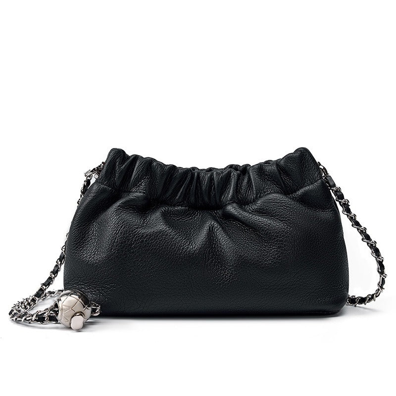 Popular chain women high end cloud pleated bag women bag cowhide shoulder crossbody bag gold ball chain - House of Cardwell
