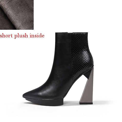 Women Boots Genuine Leather Pointed Toe 11cm High Heels Brand Designer Women Shoes - House of Cardwell