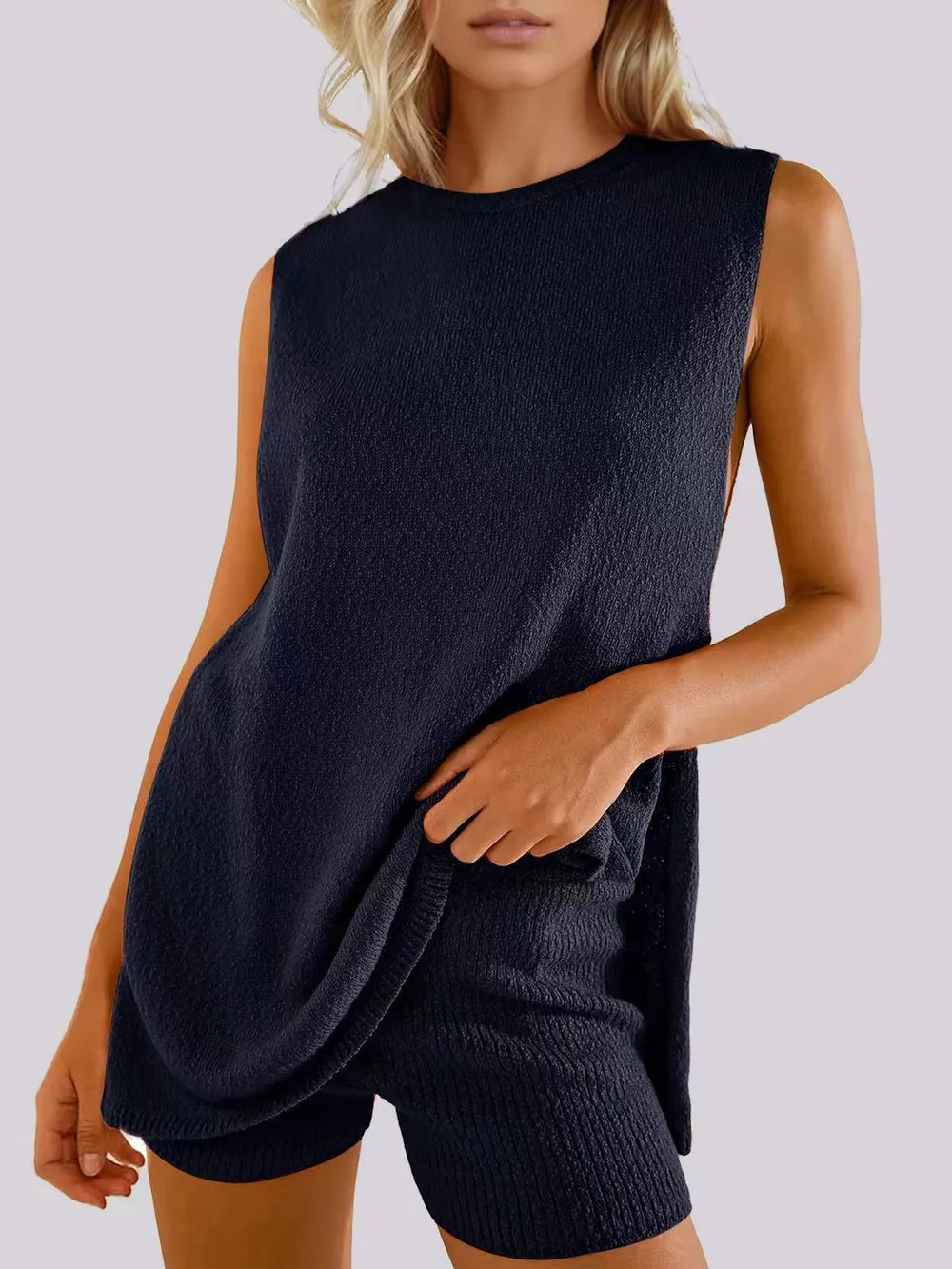 The New Spring and Summer Casual Knitted Sleeveless Short Set eprolo