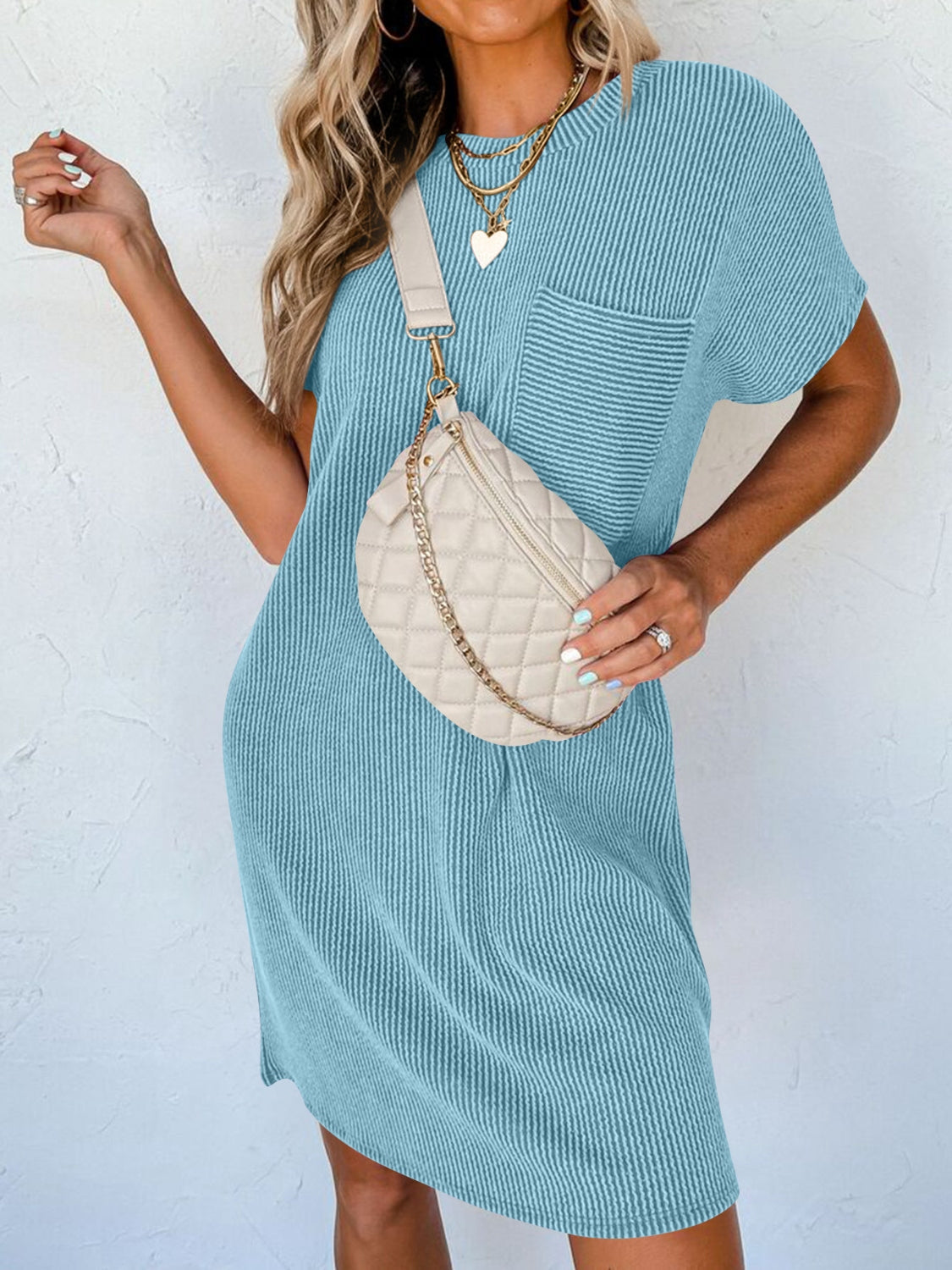Round Neck Short Sleeve Mini Dress - House of Cardwell