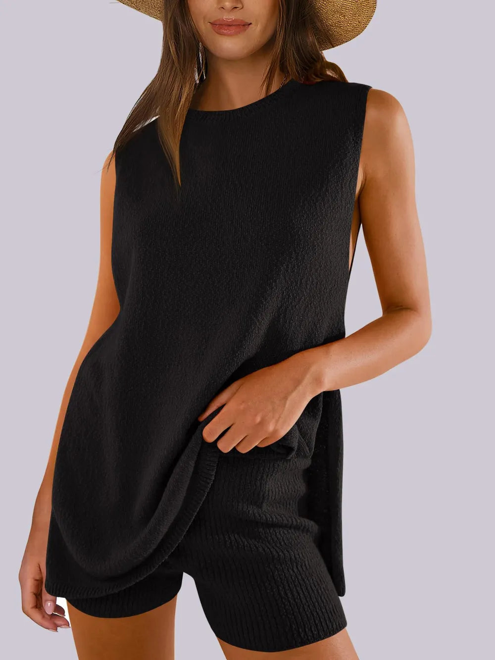 The New Spring and Summer Casual Knitted Sleeveless Short Set eprolo