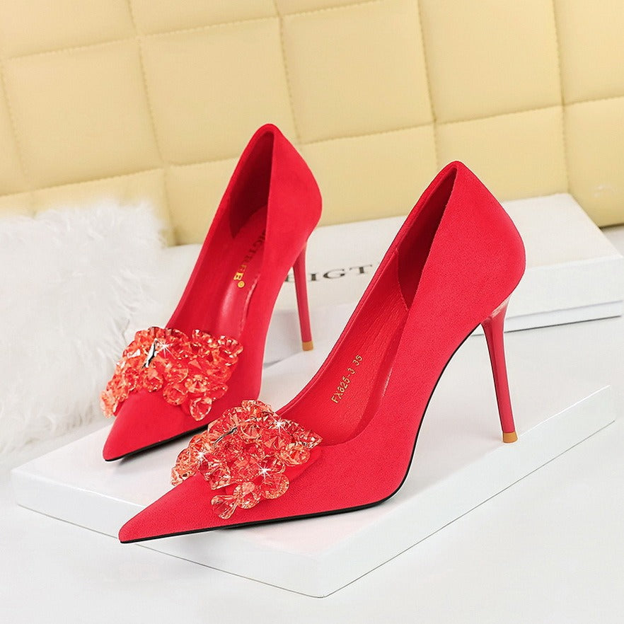 Banquet Pointed-Toe Suede Stiletto High-Heeled Shoes eprolo