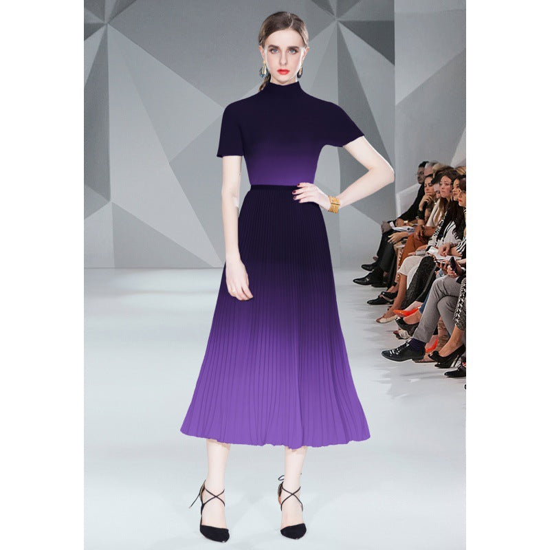 Miyake Pleated Gradient Smudged Pleated Shirt + Pleated Skirt Two-Piece For Women - House of Cardwell