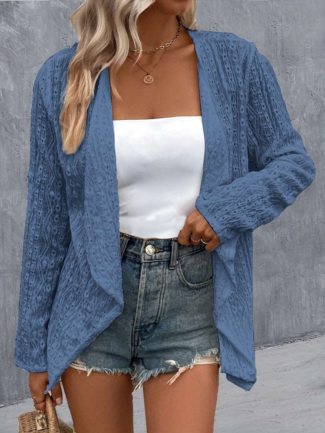 Eyelet Roll-Tab Sleeve Cardigan - House of Cardwell