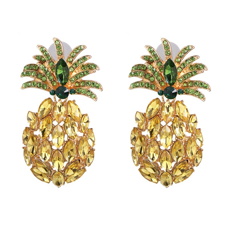Fashionably Summer Yellow Gold Fruit Pineapple Crystal Pendant Earrings eprolo
