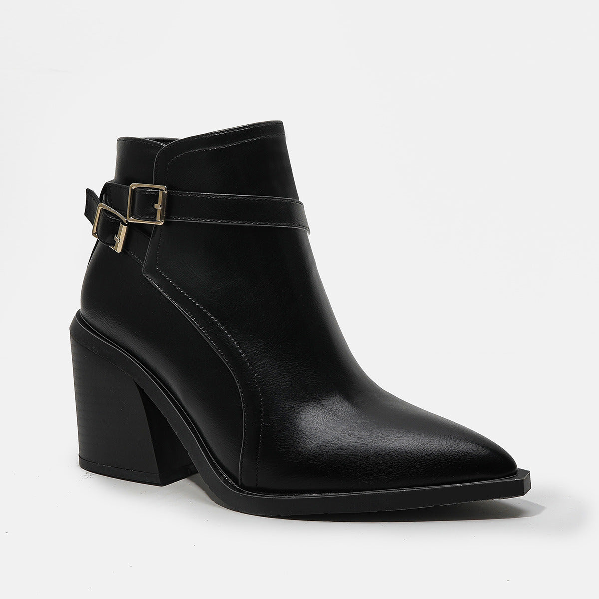 Short Boots Large Size Arrow Thick Heeled High Heeled Chelsea Female Short Boots British Style And Nude Boots - House of Cardwell