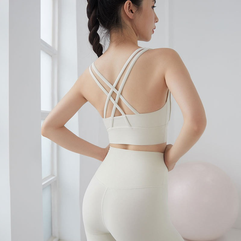 Nude sports yoga suit women's two-piece fitness suit with chest pad - House of Cardwell