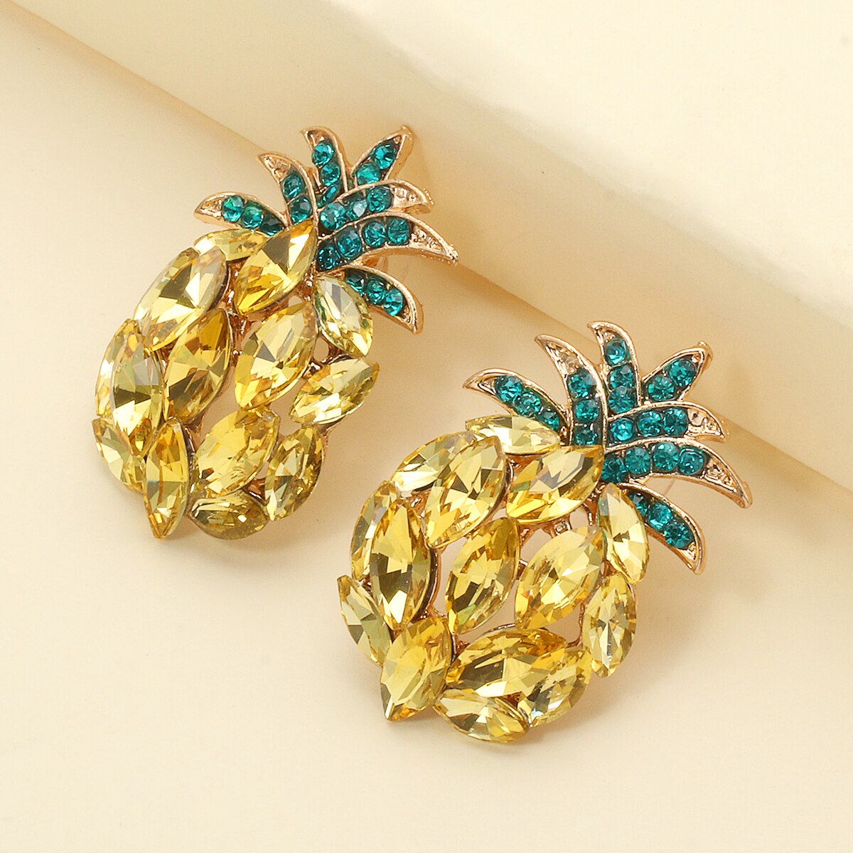 Fashionably Summer Yellow Gold Fruit Pineapple Crystal Pendant Earrings eprolo