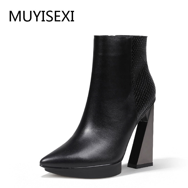 Women Boots Genuine Leather Pointed Toe 11cm High Heels Brand Designer Women Shoes - House of Cardwell