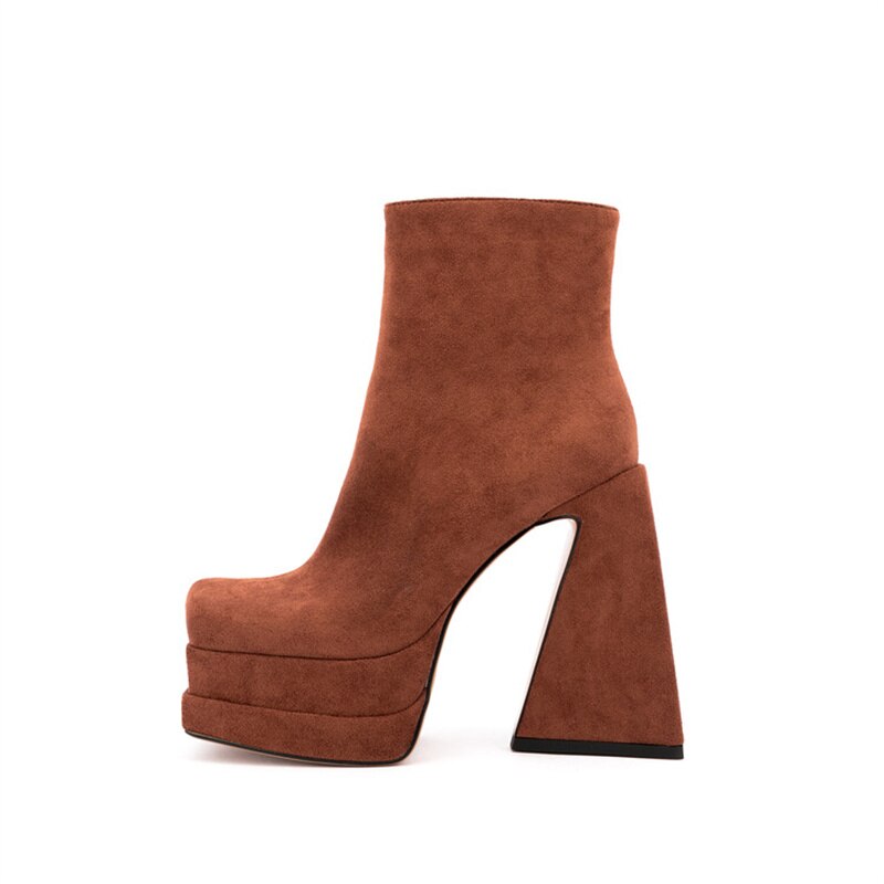 Platform Boots For Women Fashion Crude Heel Ankle Chunky Square Toe Zip Outdoor Female Boots Brand New Popular Style Women Shoes - House of Cardwell