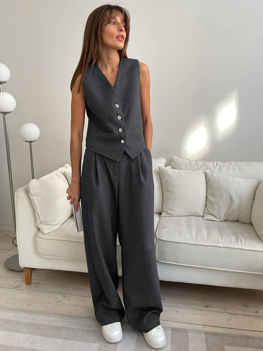 Just For Me Summer Casual Single-Breasted Two-Piece Vest & Pant Set for women, stylish and comfortable summer outfit