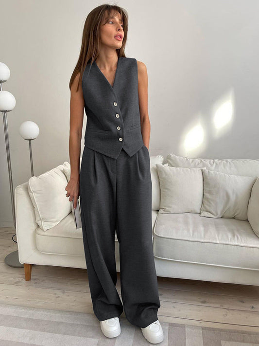 Just For Me Summer Casual Single-Breasted Two-Piece Vest & Pant Set for women, stylish and comfortable summer outfit