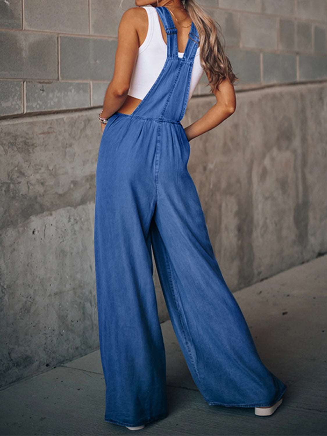 Distressed Wide Leg Denim Overalls - House of Cardwell