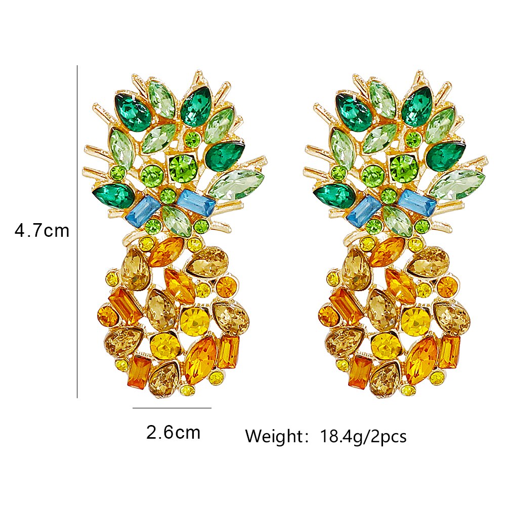 Fashionably Summer Yellow Gold Fruit Pineapple Crystal Pendant Earrings eprolo